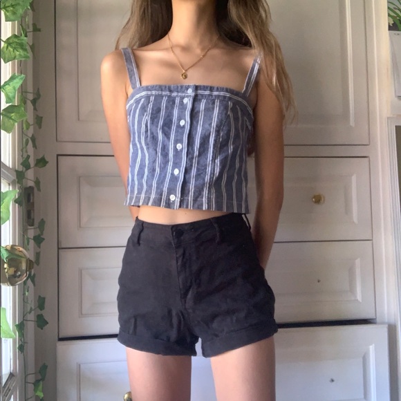 Brandy Melville Blue Button Up Crop Top - Picture 2 of 5